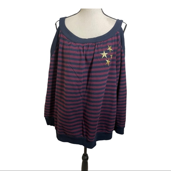 Lane Bryant open shoulder long sleeve striped with gold star’s sweatshirt 14/16 - Picture 9 of 11